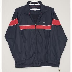 Nike Windbreaker Full Zip Jacket Mens Size XXL Black Red Mesh Lined Zip Pockets